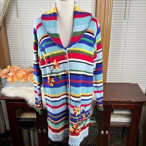 Storybrook Knits Colored Cotton Embroidered Floral Oversized Sweater Size Large